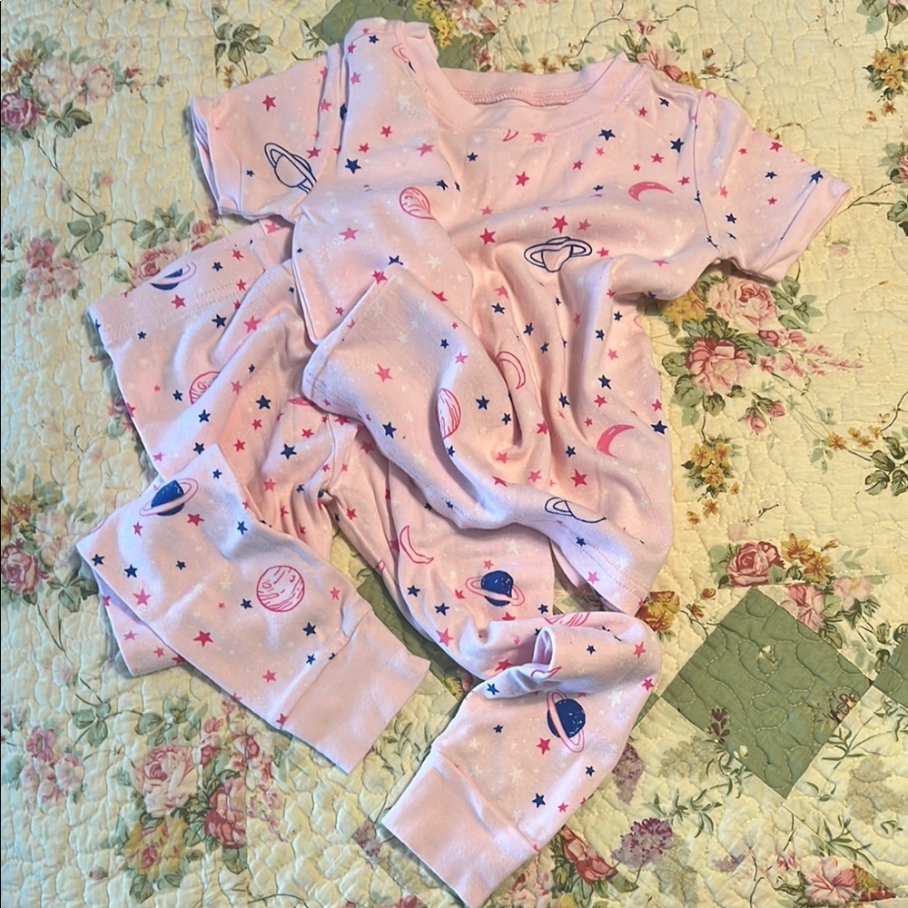 Pink Kids Pajamas with Space Print